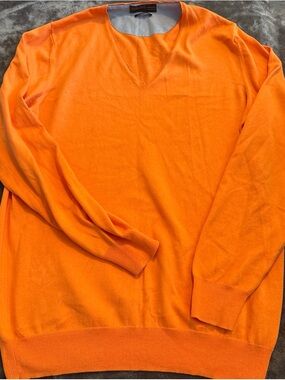 Zara Men's Bright Orange V-Neck Sweater